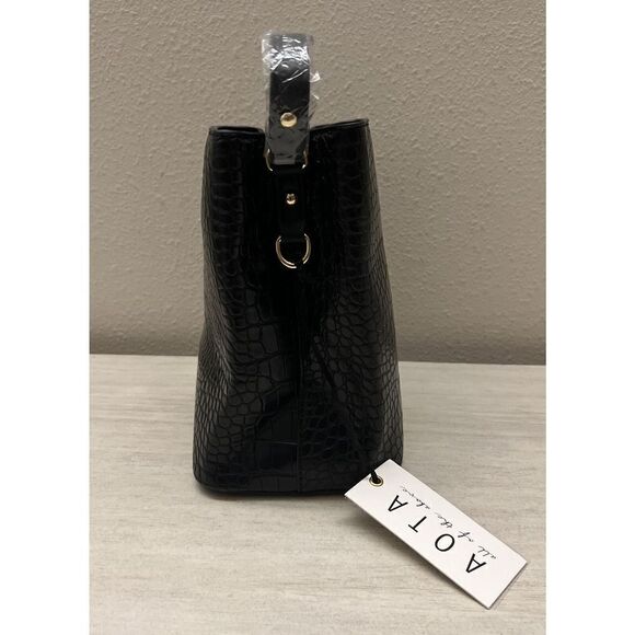AOTA Elena Crossbody Bucket Bag Black Vegan Croc Rachael Zoe Fall Curation - Picture 15 of 15